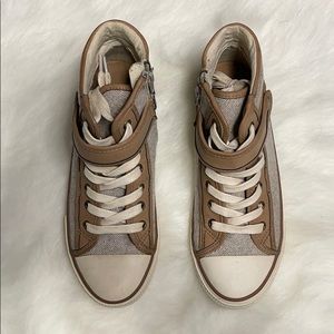 Brown sparkly high top sneakers